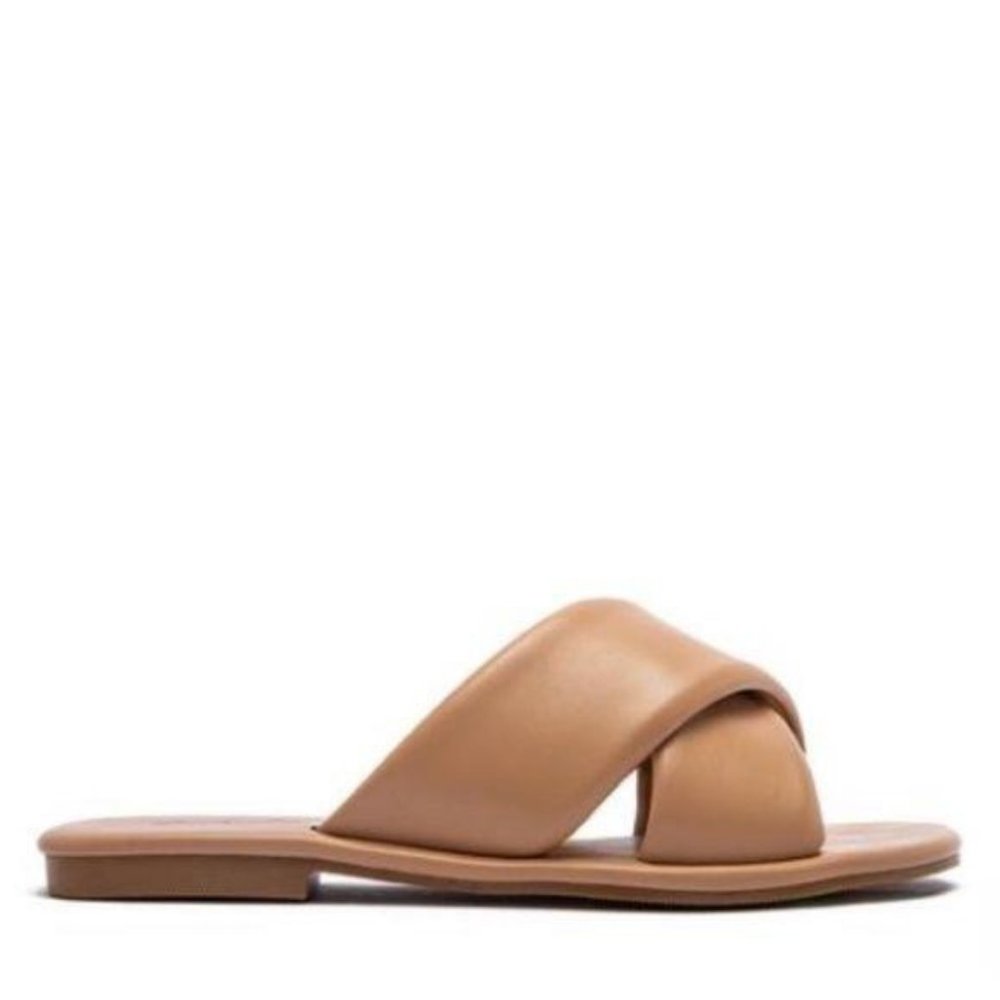 Nude Criss Cross Padded Slides - Picture 2 of 3